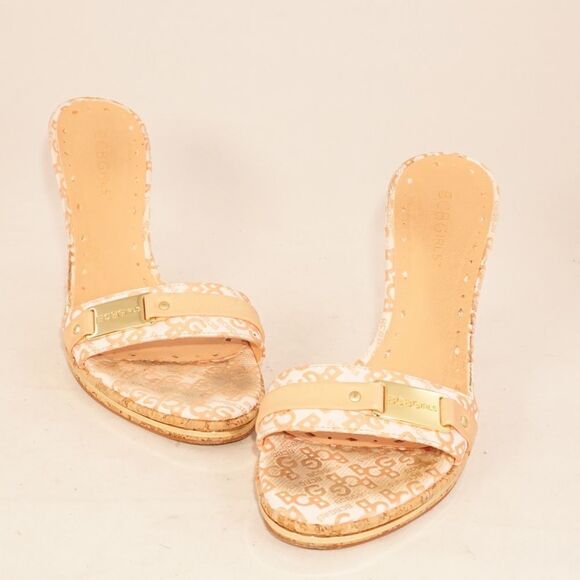 BCBGirls Heeled Slip On Sandals w Pink Logo Strap - Picture 4 of 9